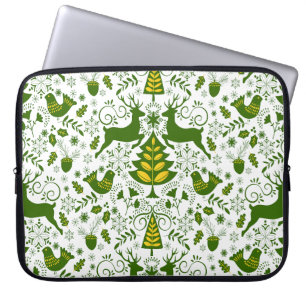 Gold Christmas Woodland Deer Birds in Bloom Laptop Sleeve
