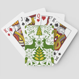 Gold Christmas Woodland Deer Birds in Bloom Playing Cards