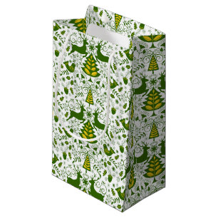 Gold Christmas Woodland Deer Birds in Bloom Small Gift Bag