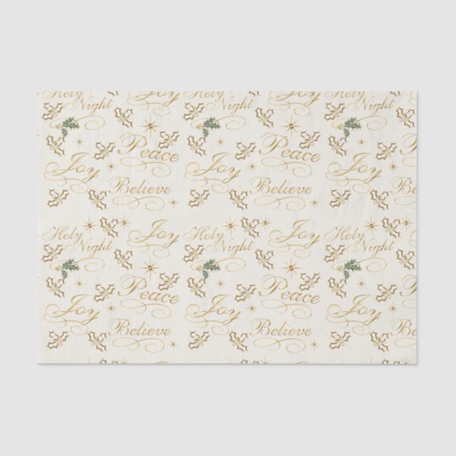 Gold Christmas Word Text On White Tissue Paper (Front)