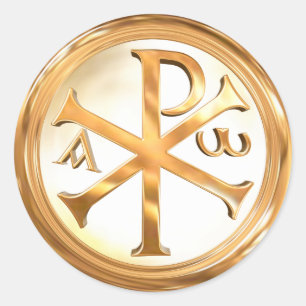 Gold Christogram Classic Round Sticker