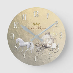 Gold Cinderella Princess Carriage & Horse Custom Round Clock