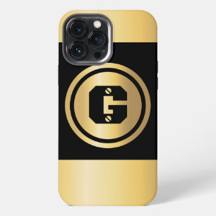 Gold Circle Custom Initial Monogram Black Gold iPhone 13 Pro Max Case