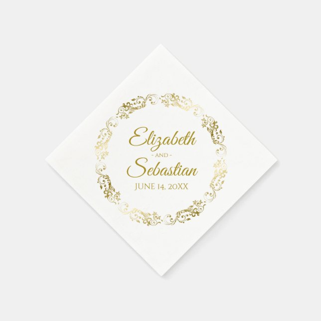 Gold Circle Filigree Elegant Simple Wedding Napkin (Corner)