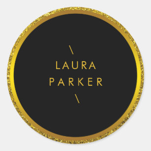Gold Circle Glitter Rings Border Minimalistic Classic Round Sticker