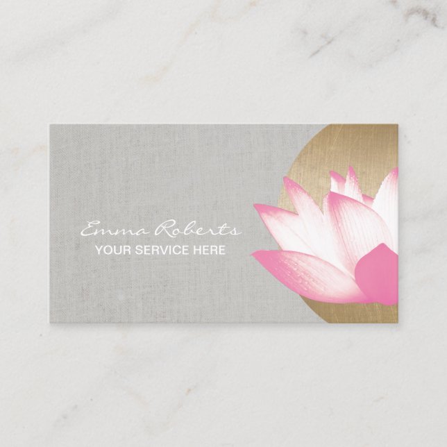 Gold Circle Lotus Flower Faux Linen Salon & Spa Business Card (Front)
