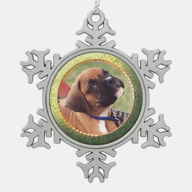 Gold Circle Photo Snowflake Ornament (Front)