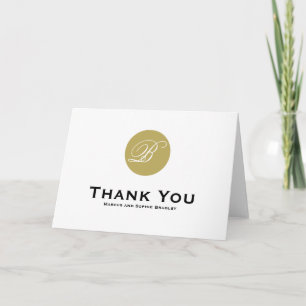 Gold Circle Script Monogram Wedding Thank You Card
