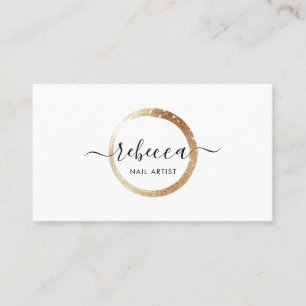 Gold Circle Script Name Makeup Nails Beauty  Business Card
