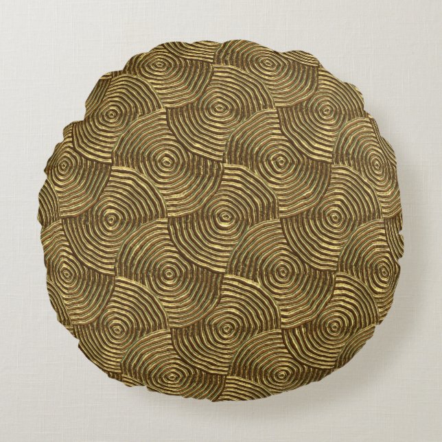 Gold Circle Texture: Abstract Seamless. Round Cushion (Front)