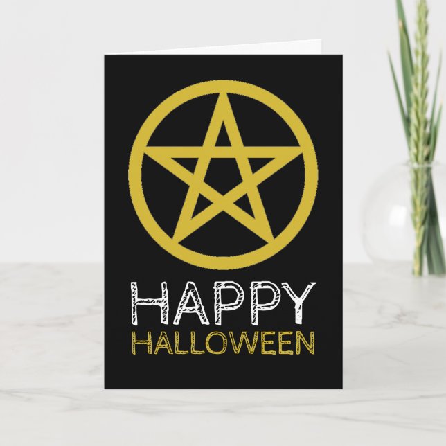 Gold Circled Pentagram, Happy Halloween Card (Front)