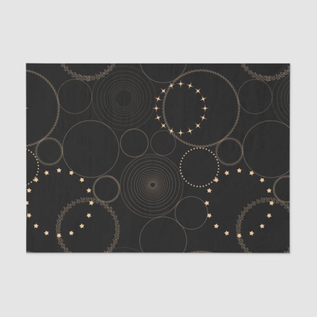 Gold circles astrology wheel astro-chart on black  tissue paper (Front)