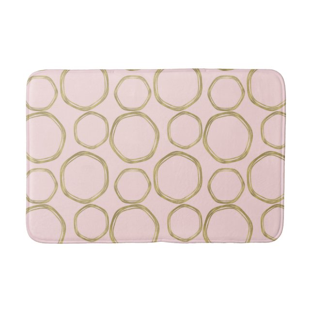 Gold Circles & Blushing Pink Modern Trendy Bath Mat (Front)