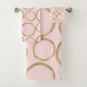 Gold Circles & Blushing Pink Modern Trendy Bath Towel Set
