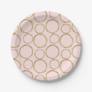 Gold Circles & Blushing Pink Modern Trendy Chic Paper Plate