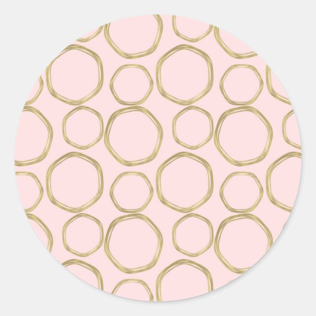 Gold Circles & Blushing Pink Modern Trendy Classic Round Sticker (Front)