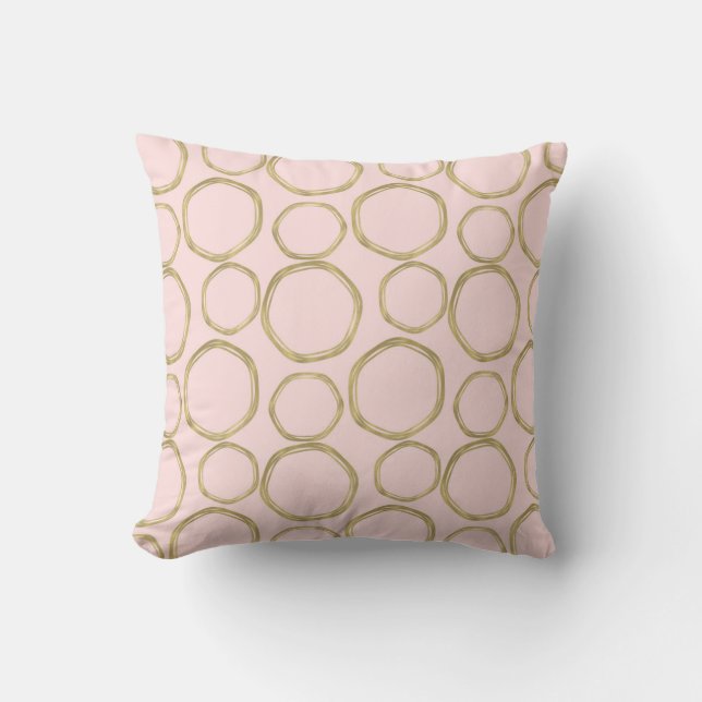 Gold Circles & Blushing Pink Modern Trendy Mod Cushion (Front)