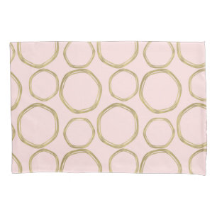 Gold Circles & Blushing Pink Modern Trendy Mod Pillowcase