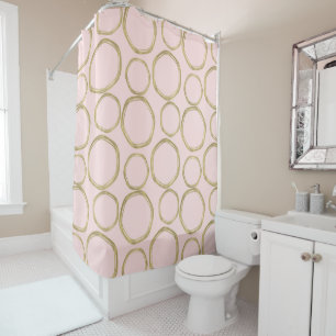 Gold Circles & Blushing Pink Modern Trendy Shower Curtain