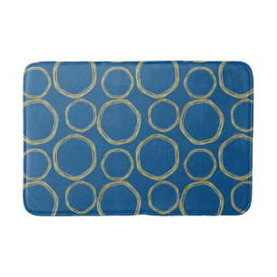 Gold Circles & Bright Blue Modern Trendy Bath Mat