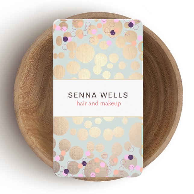 Gold Circles & Colourful Confetti Beauty Salon Fun Business Card (Creator Uploaded)
