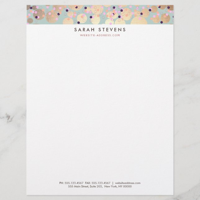 Gold Circles Colourful Confetti Beauty Salon Letterhead (Front)