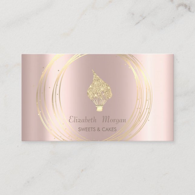 Gold Circles Glitter Whisk Rose Gold Business Card (Front)