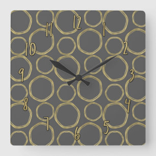 Gold Circles & Grey Modern Trendy Chic Square Wall Clock