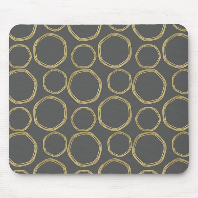 Gold Circles & Grey Modern Trendy Mouse Pad (Front)