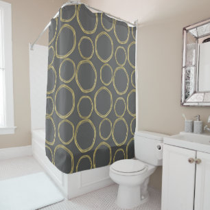 Gold Circles & Grey Modern Trendy Shower Curtain