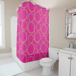 Gold Circles & Hot Pink Bright Bold Modern Trendy Shower Curtain