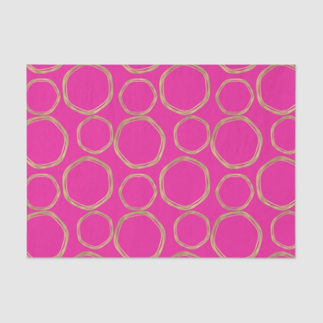 Gold Circles & Hot Pink Bright Bold Modern Trendy Tissue Paper (Front)