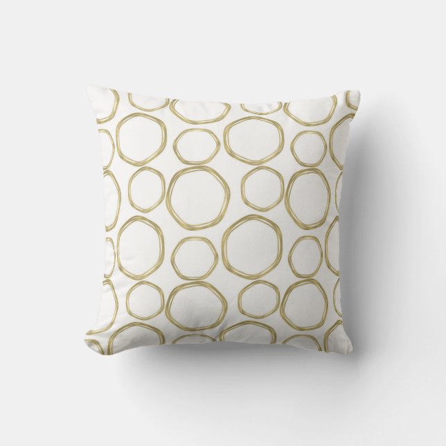 Gold Circles On White Modern Chic Cushion (Front)