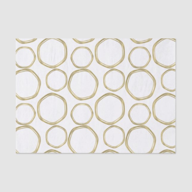 Gold Circles On White Modern Trendy Tissue Paper (Front)