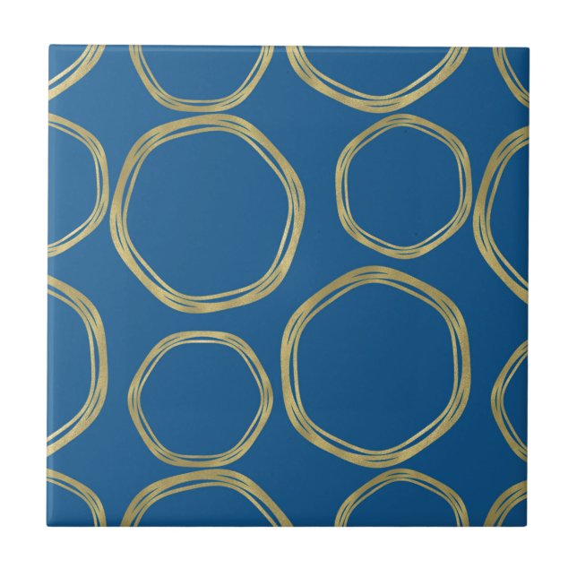 Gold Circles & Rustic Aqua Blue Chic Modern Ceramic Tile (Front)