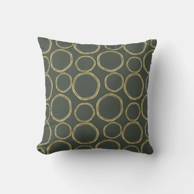 Gold Circles & Rustic Olive Green Modern Trendy Cushion (Front)