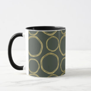 Gold Circles & Rustic Olive Green Modern Trendy Mug