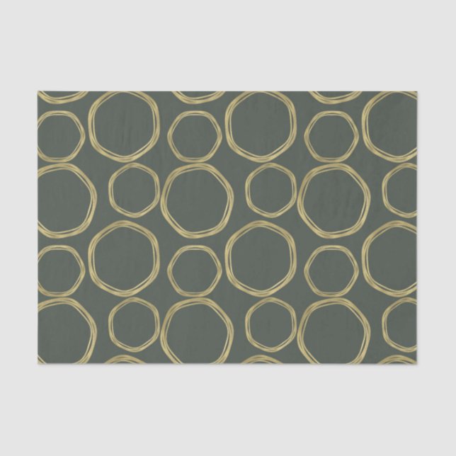 Gold Circles & Rustic Olive Green Modern Trendy Tissue Paper (Front)