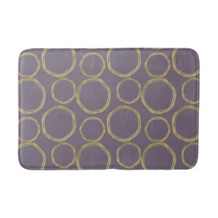 Gold Circles & Rustic Taupe Purple Modern Trendy Bath Mat