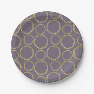 Gold Circles & Rustic Taupe Purple Modern Trendy Paper Plate
