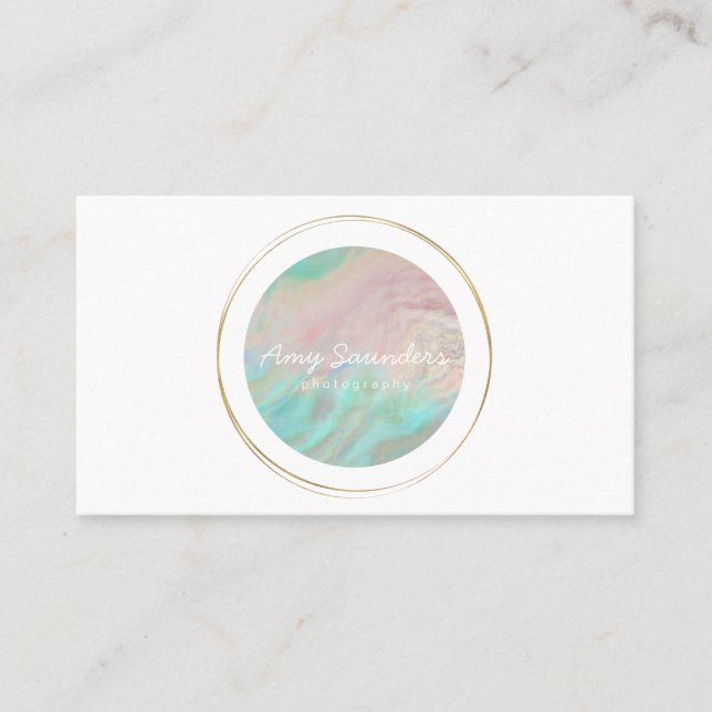 Gold Circular Mint Green Opal Design Business Card (Front)
