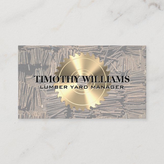 Gold Circular Saw | Lumber Yard Business Card (Front)