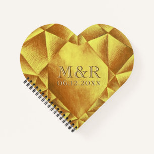 Gold Citrine Watercolor Heart Wedding Anniversary Notebook