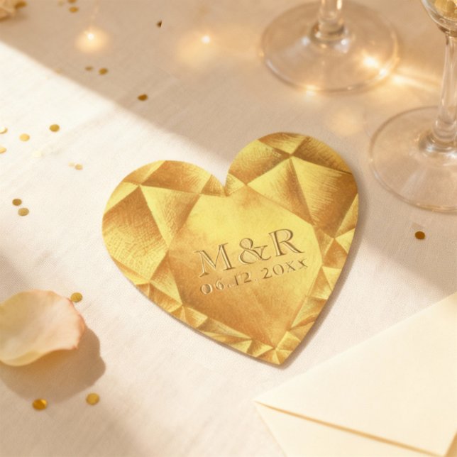  Gold Citrine Watercolor Heart Wedding Anniversary Paper Coaster (Creator Uploaded)