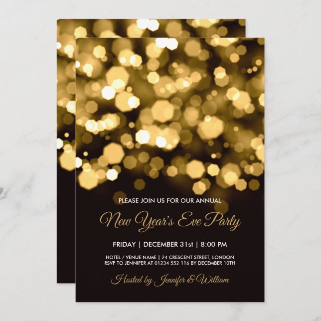 Gold City Lights New Year's Eve Party Invitation (Front/Back)