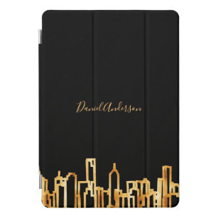 Gold city skyline black business real estate name iPad pro cover
