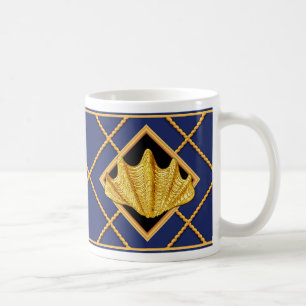 Gold Clam & Ship Rope Navy Blue Nautical Mug/Cup Coffee Mug