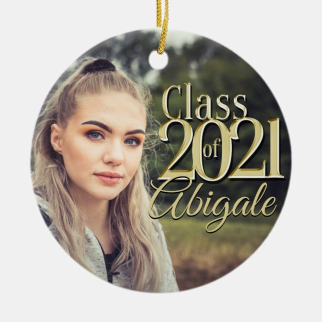Gold Class of 2021 Graduation Photo Ceramic Ornament (Front)