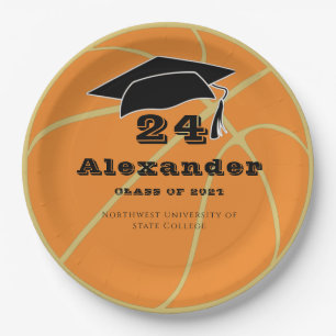 Gold Class of 2022 Basketball Ball Graduation Paper Plate