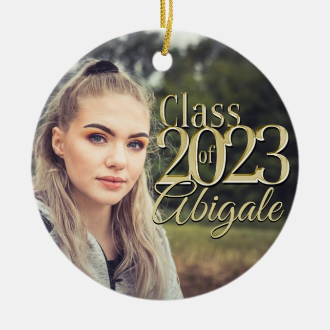 Gold Class of 2023 Graduation Photo  Ceramic Ornament (Front)